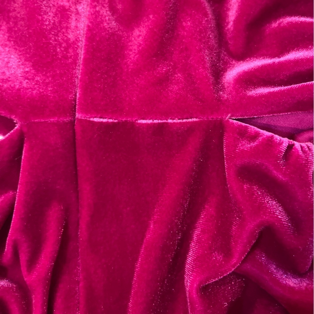 One33 Social Hot Pink Velvet Cutout Mini Dress Draped Front Balloon Sleeve Glam - Picture 14 of 15